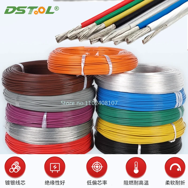 Oxygen Free Copper PTFE Silver Plated Wire 30 28AWG/0.12²~4² PTFE High-temperature Wire Diameter 0.68mm DIY Headphone Wire
