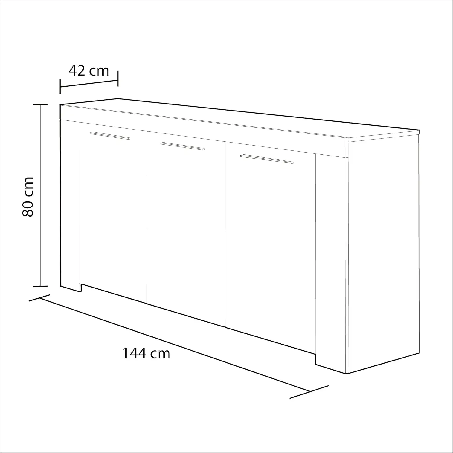 Aparador de Buffet Moderno, Armario Auxiliar, Modelo Ambit, Color Blanco Artik, Medidas: 144x 42x 80cm