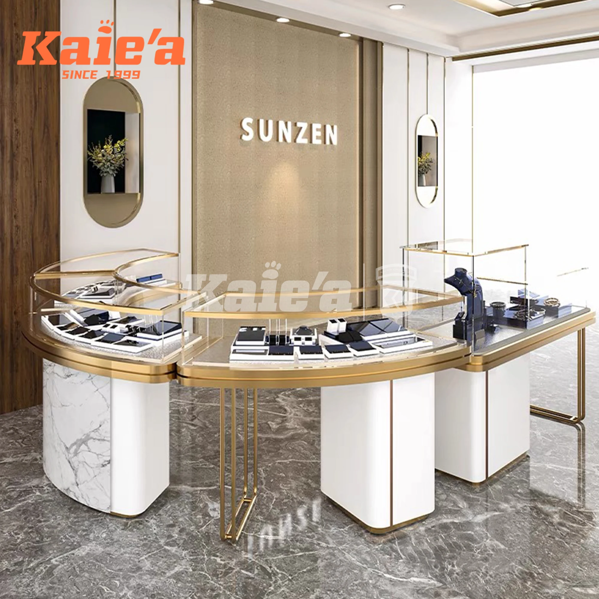 Quiosque de balcão de exibição de joias de ouro moderno para vitrine de vidro de shopping para design de cabine de perfume e joias