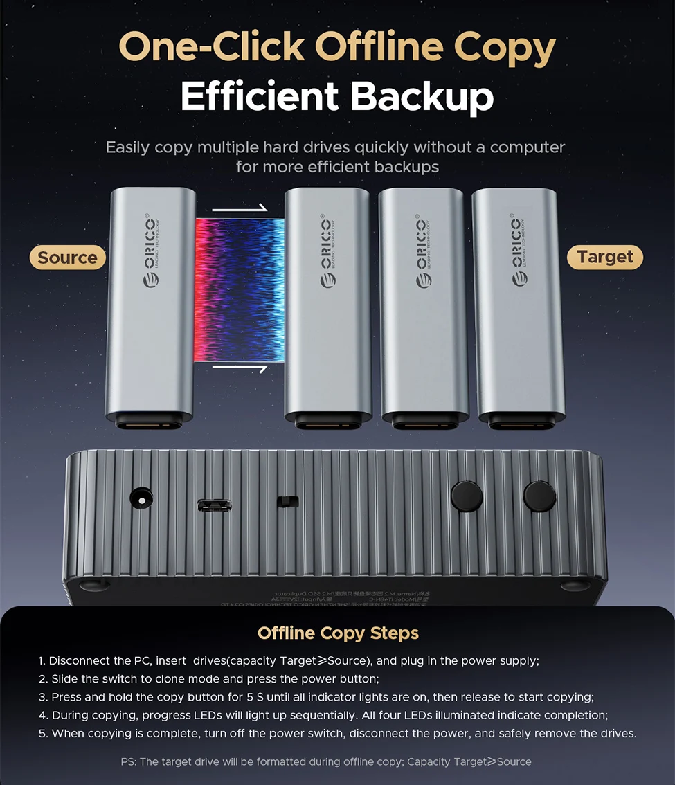 ORICO 40Gbps M.2 NVMe محطة إرساء القرص الصلب غير متصل استنساخ محول USB4 M2 SSD الضميمة نوع C 2/4 خليج الناسخ الألومنيوم