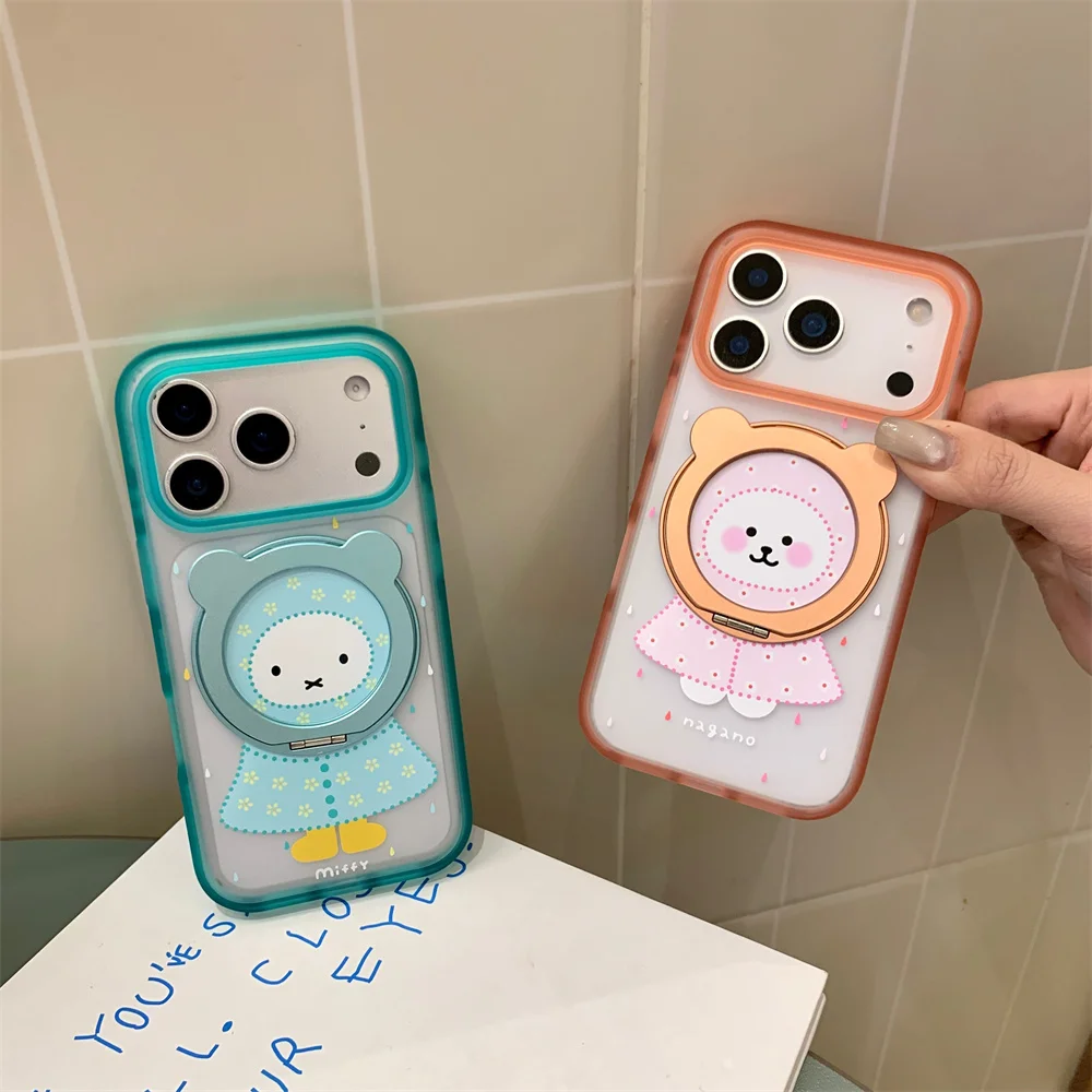

Cute Polka Dot Cartoon Phone case for iPhone 15 Pro 16 Pro Max 17 Max 16 Funda Cover With Miffy Rabbit 360 ° Rotate Kawaii Cases