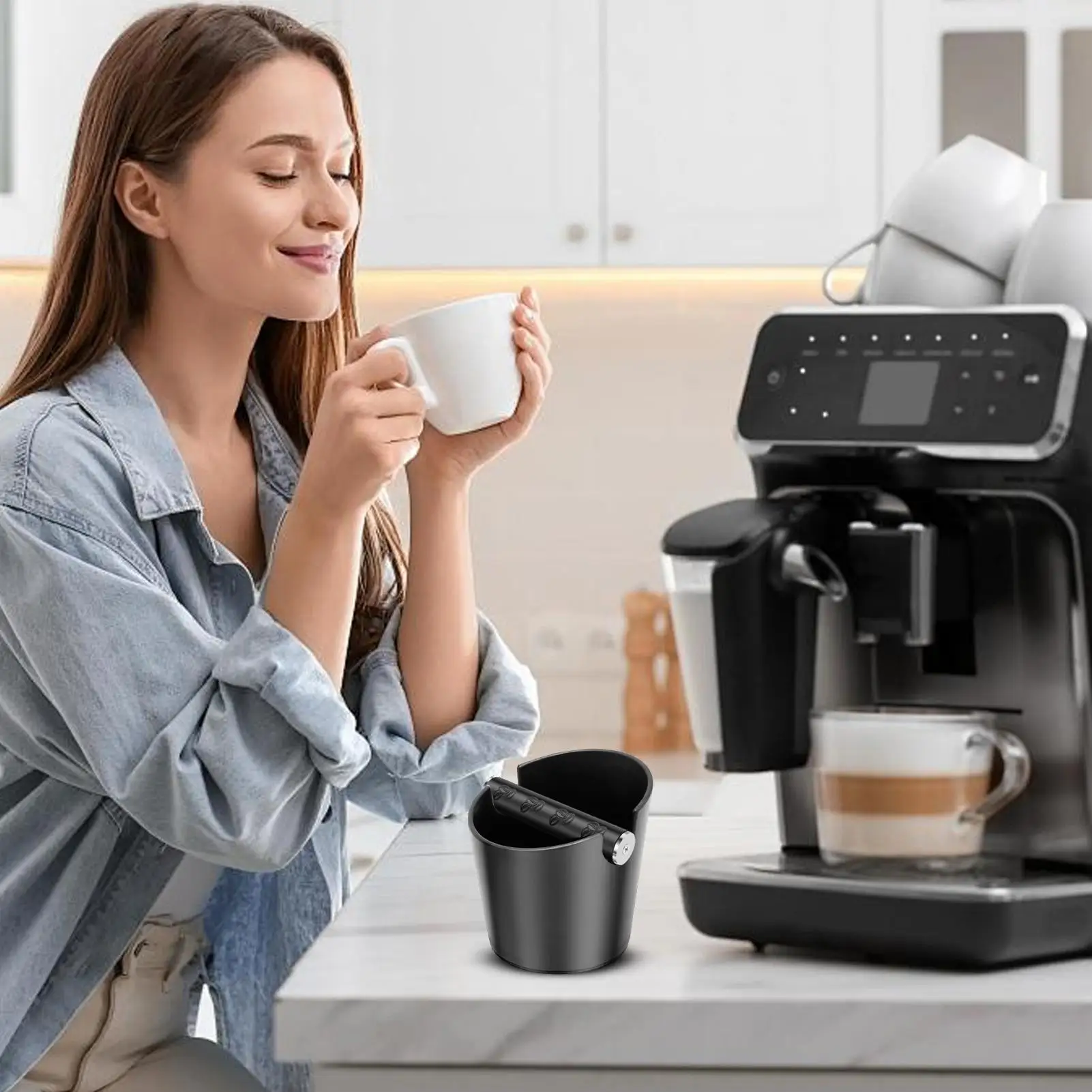 Coffee Ground Knock Box Tamping Bucket With Detachable Rod Dishwasher Safe Coffee Tapping Box For Kitchen Home Commercial Cafe