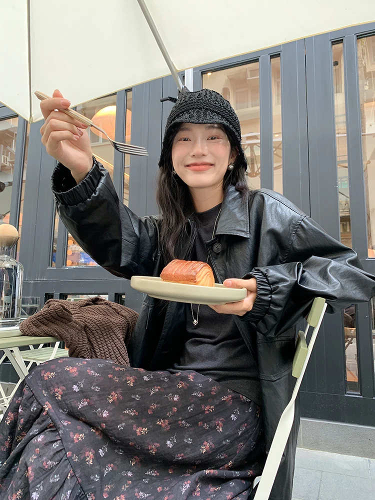 

Cool And Red American Sle Bla PU Leather Jaet Women's Outerwear Spring 2026 New Sle High-End Feelings Leather Jaet