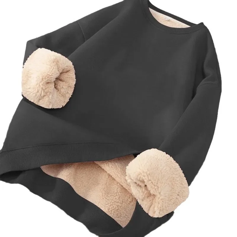 شتاء جديد لامب المخملية جولة الرقبة البلوز الرجال سميكة عارضة طويلة الأكمام هوديي المقاومة الباردة قميص قاعدة دافئة