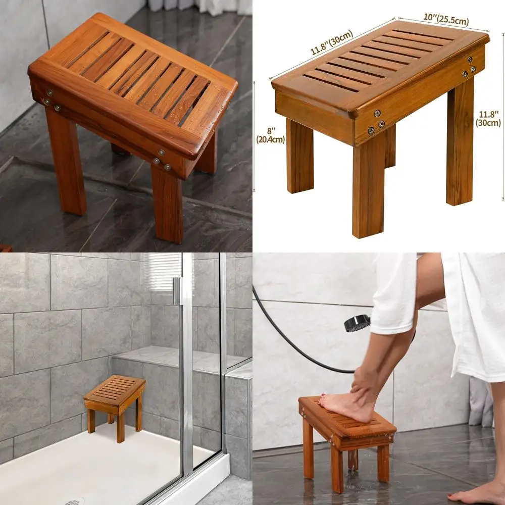 

Прочная скамья для душа из тикового дерева для безопасного бритья и расслабленного купания