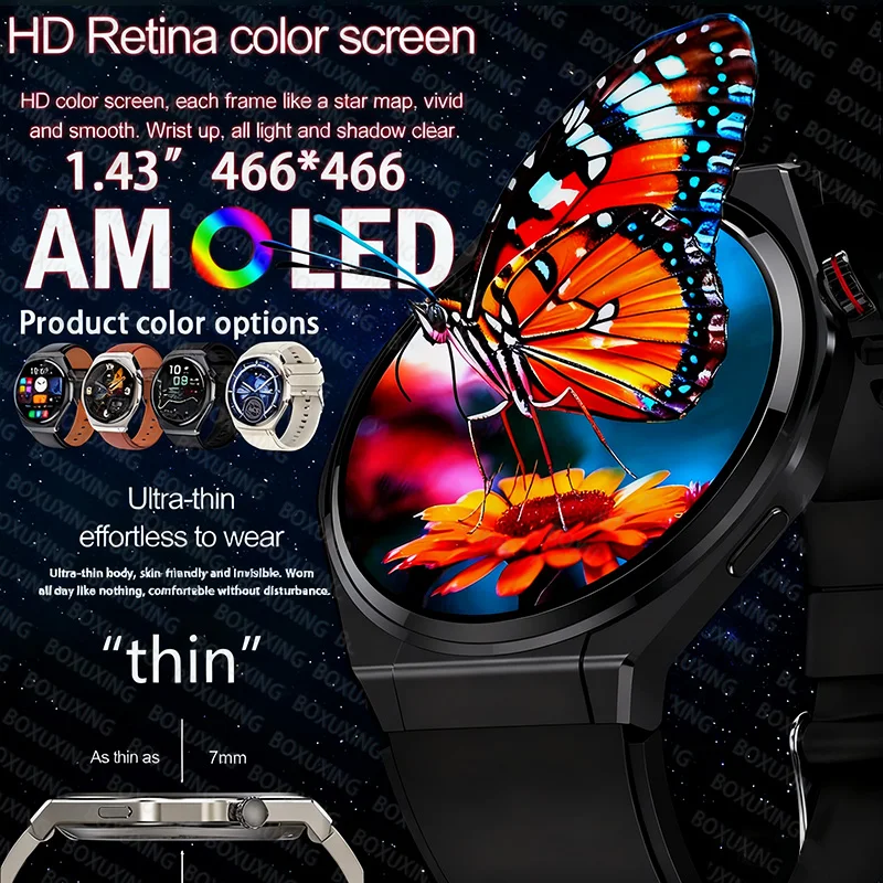 

New Ultra Thin Smart Watch Men 1.43" AMOLED Curved Display Always Show Time BT Call Heart Rate Smartwatch Ladies Christmas gift