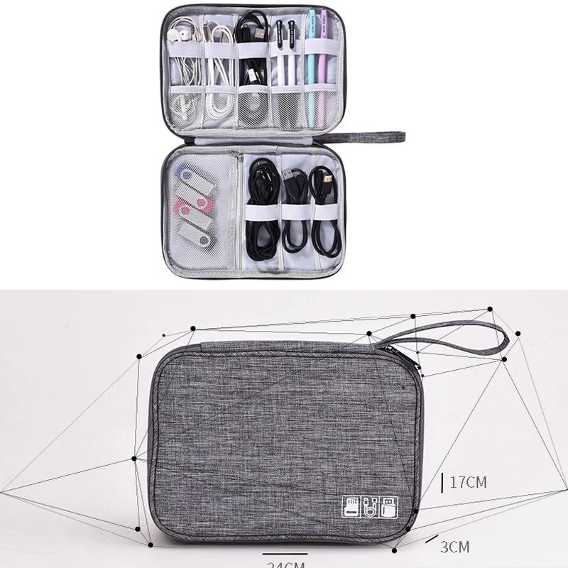 Cable Organizer Storage Bags System Kit Case USB Charger Data phone Earphone Wire Pen Power Bank Digital Gadget Devices