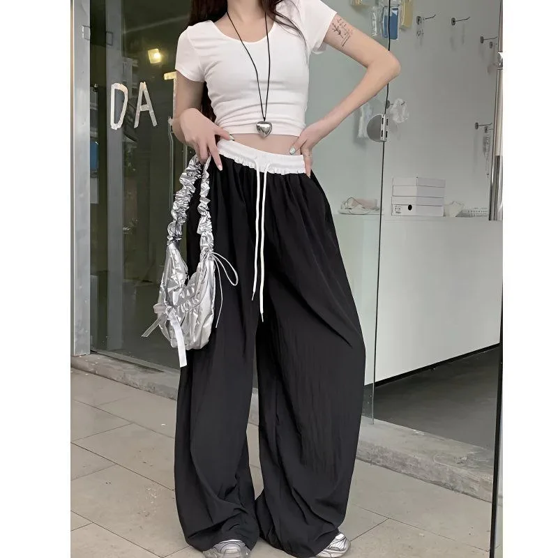 

Рабочие брюки в стиле ретро, женские утягивающие уличные брюки с высокой талией, широкие повседневные спортивные прямые брюки, летние