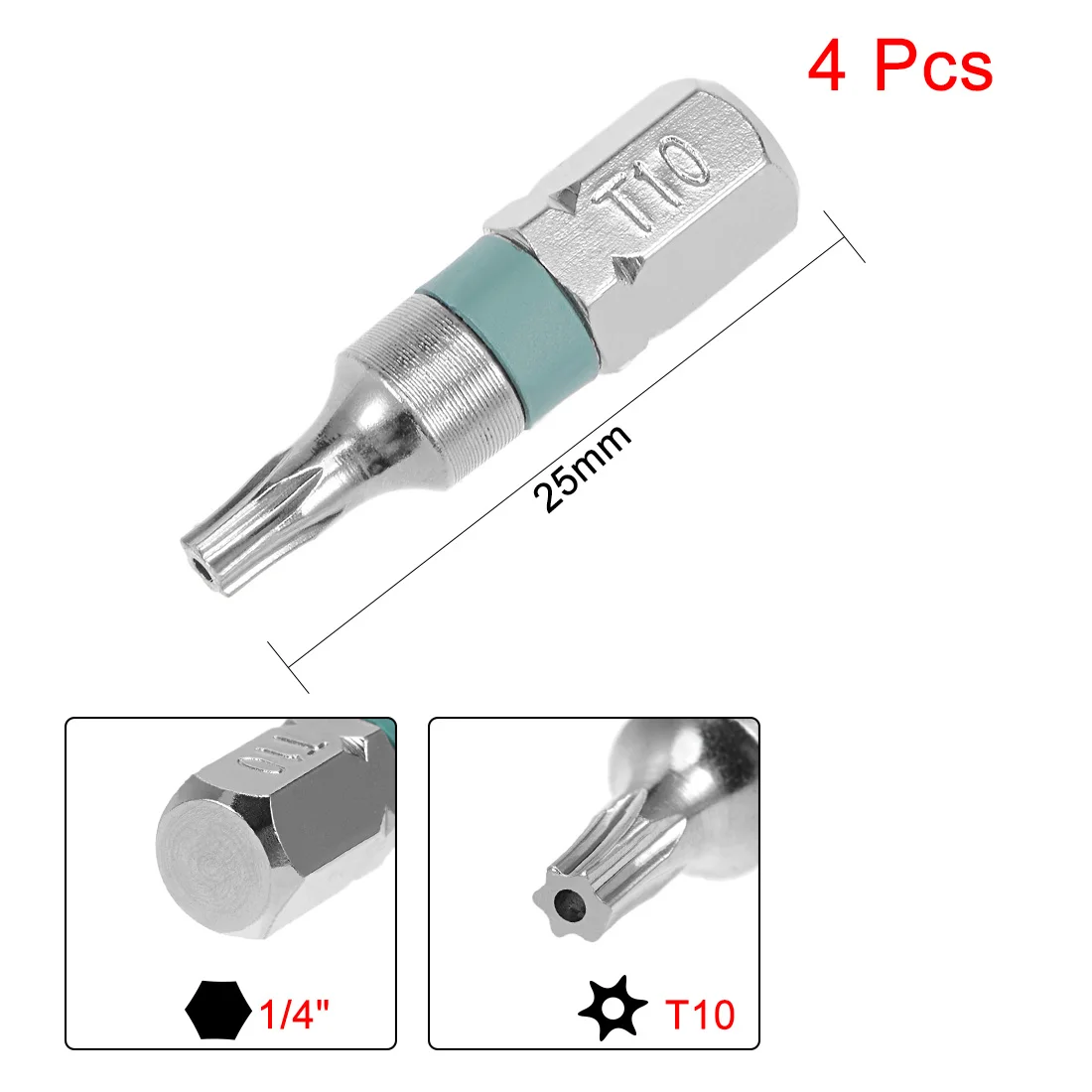 Juego de puntas de destornillador hexagonales, brocas de destornillador Torx de seguridad S2, acero, 4 piezas, 25mm, H2.5, H3, T40, T8, T10, T27,