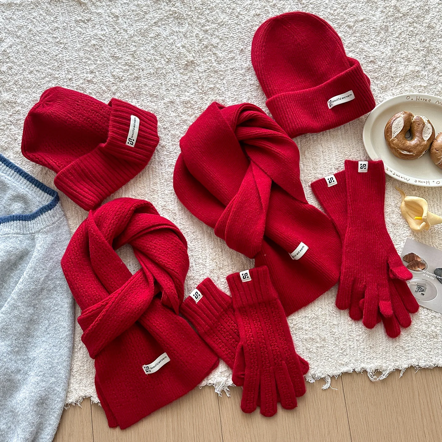 3pcs/set Knitted Ring Scarf Women Wool Hat scarf gloves Solid Cap Design Soft Cashmere Pashmina Collar Christmas New Year