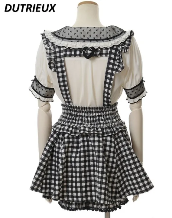 Imagem -03 - Saia Japonesa de Suspensão Rojita para Meninas Saia Lolita de Camada Dupla Impressa Houndstooth Casual de Renda Fofa e Doce para Mulheres