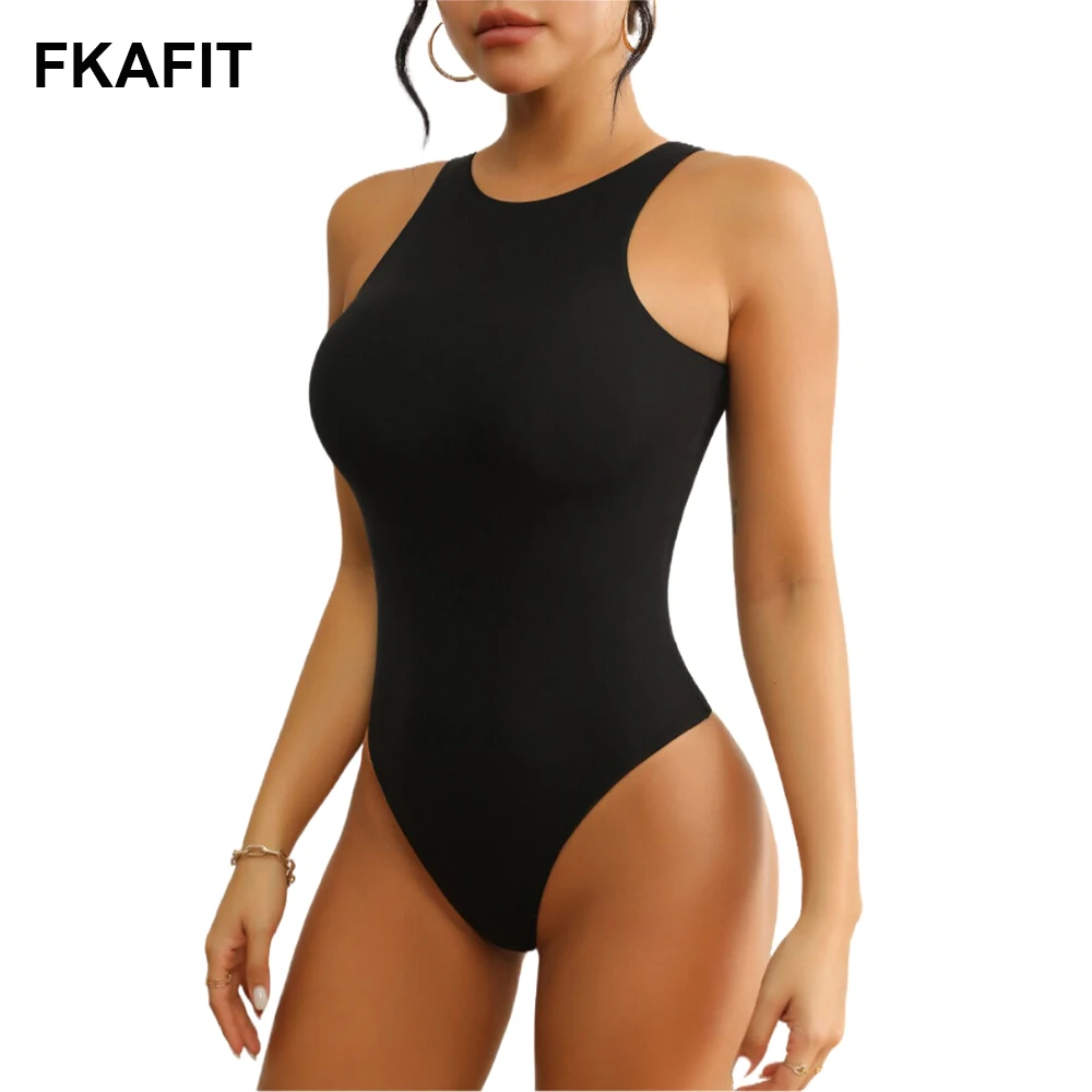 Round Neck Tank Bodysuit Thong Corset Slimming Women Shapewear Naked Feeling Sports Bodycon