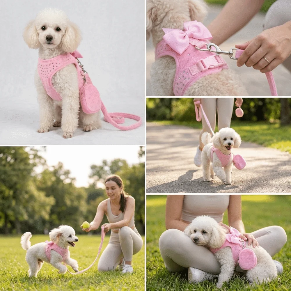Soft Texture Dog Harness Solid Pink Skin Friendly Cat Harness Flexible Strap Sturdy Strap Pet Harness Leash Daily Walking