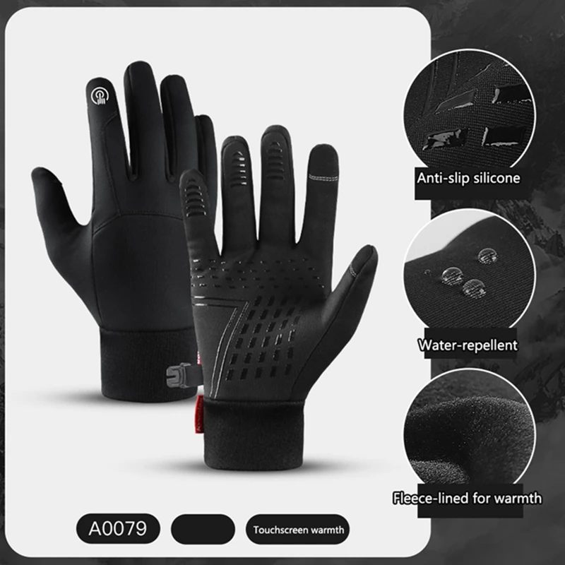 

Autumn Winter Outdoor Cycling Gloves Gym Fitness Sports Running Warm Touch Screen Nonslip Gloves Motorcycle Gloves Men Black