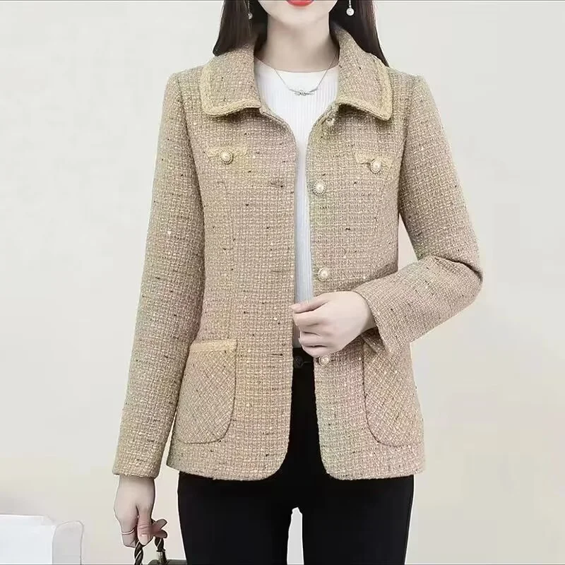 Middle Aged Mother Flip Collar Blazer Jacket Spring Autumn Women Large Size 6XL Tops Coat New Ladies Fashion Short Suit Outwear