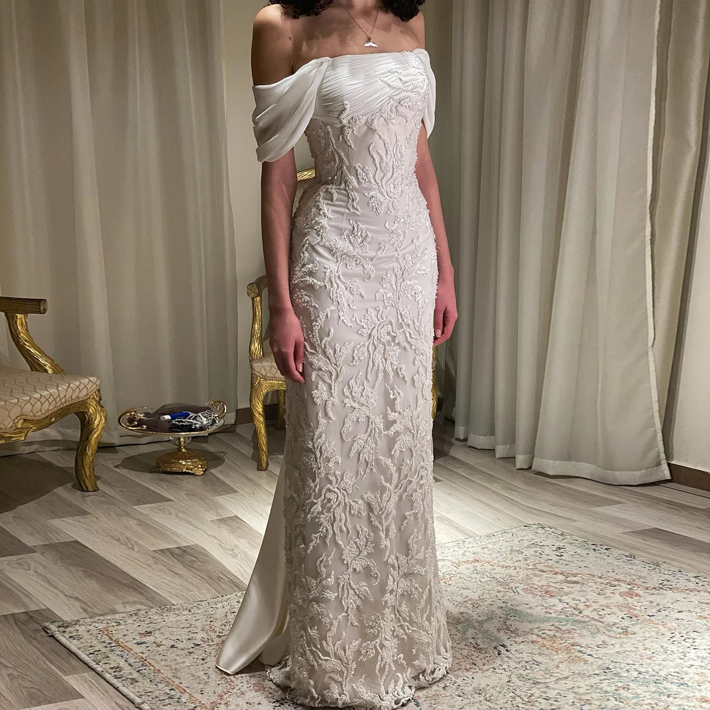 

Sharon Said Элегантное вечернее платье русалки цвета слоновой кости с открытыми плечами Роскошные бисерные арабские вечерние платья для выпускного вечера для женщин SS622 по индивидуальному заказу