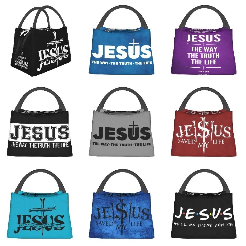 

Jesus The Way The Truth The Life Insulated Lunch Bags for Women Religion Cross Faith Cooler Thermal Bento Box Camping Travel