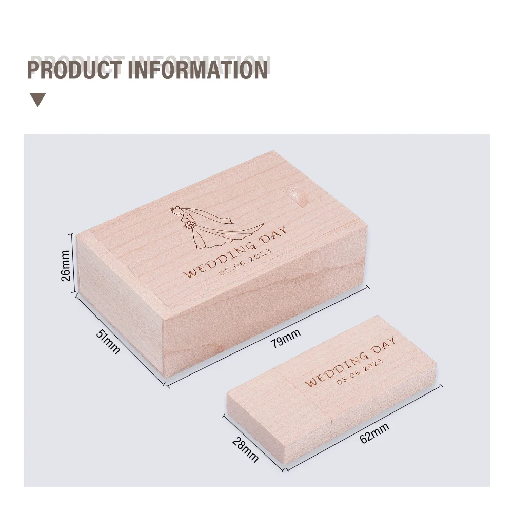 Wooden Pen Drive Box USB Flash Drive 128GB Free Custom Logo Memory Stick Creative Gift 64GB for Computer USB Stick High Speed