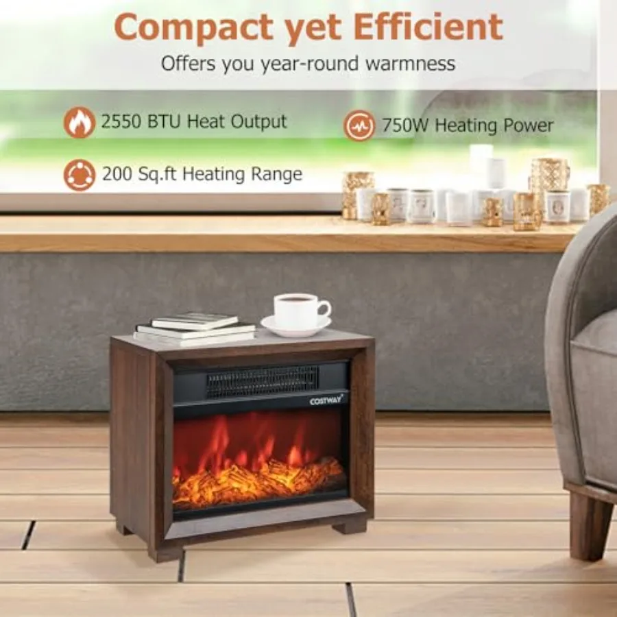 13-дюймовый небольшой электрический каминный обогреватель, мини-деревянная печь для камина с ярким эффектом пламени для внутреннего использования в гостиной и