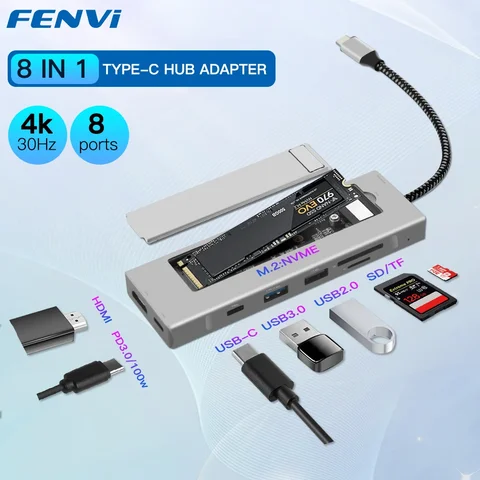 Fenvi 8 in 1 M.2 NVME SSD Enlcosure 케이스 USB C 허브 유형 C-SD TF USB 3.0 도킹 스테이션 노트북 Macbook PC 용 HDMI 호환 Best5 Fenvi 8 in 1 M.2 NVME SSD Enlcosure 케이스 USB C 허브 유형 C-SD TF USB 3.0 도킹 스테이션 노트북 Macbook PC 용 HDMI 호환 Best5