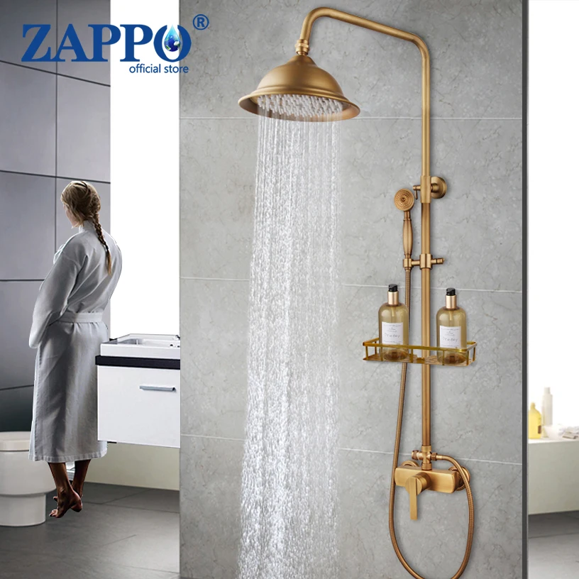 ZAPPO Antyczny mosiężny zestaw prysznicowy Elastyczny retro mosiężny zestaw prysznicowy do montażu na ścianie Bateria prysznicowa z ręczną głowicą prysznicową