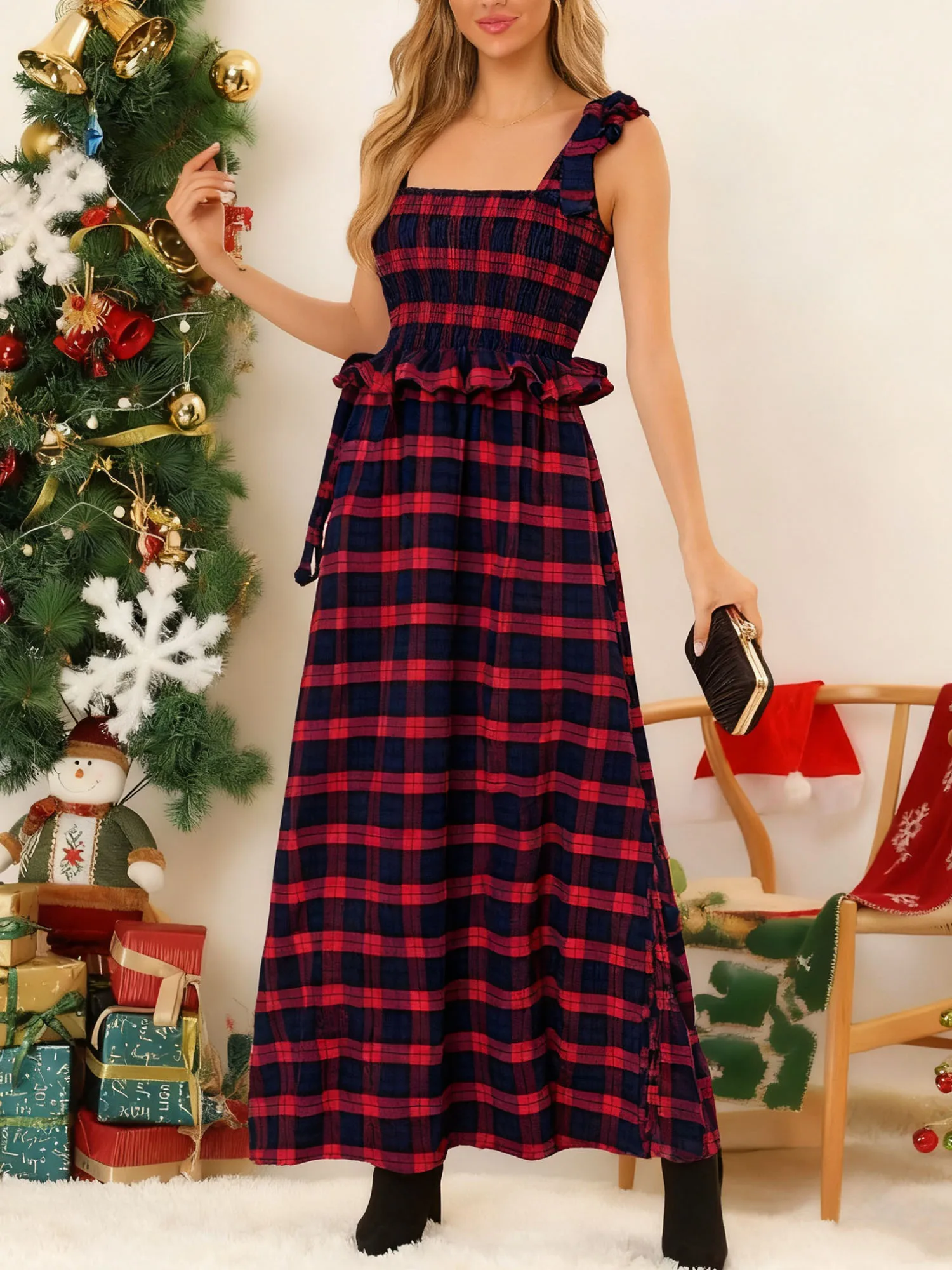 سنوات مصريات عيد الميلاد المرأة التعادل الكتف فستان طويل موضة الإناث عيد الميلاد منقوشة طباعة أكمام تكدرت فلوي فستان غير رسمي ألف خط #4