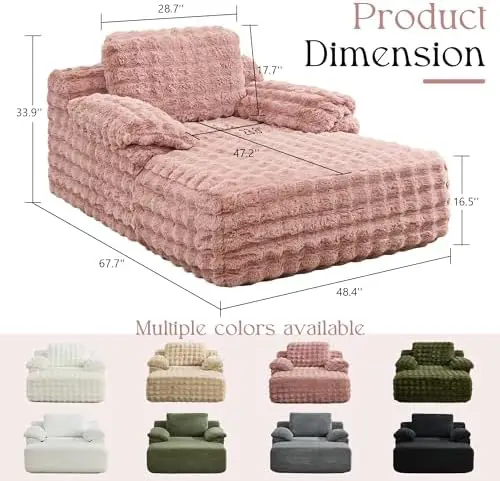 Chaise Lounge Chair Indoor, Oversized Plush Upholstered Boneless Sofa Bed, Comfy Cloud Deep Seat Sleeper Couch with
