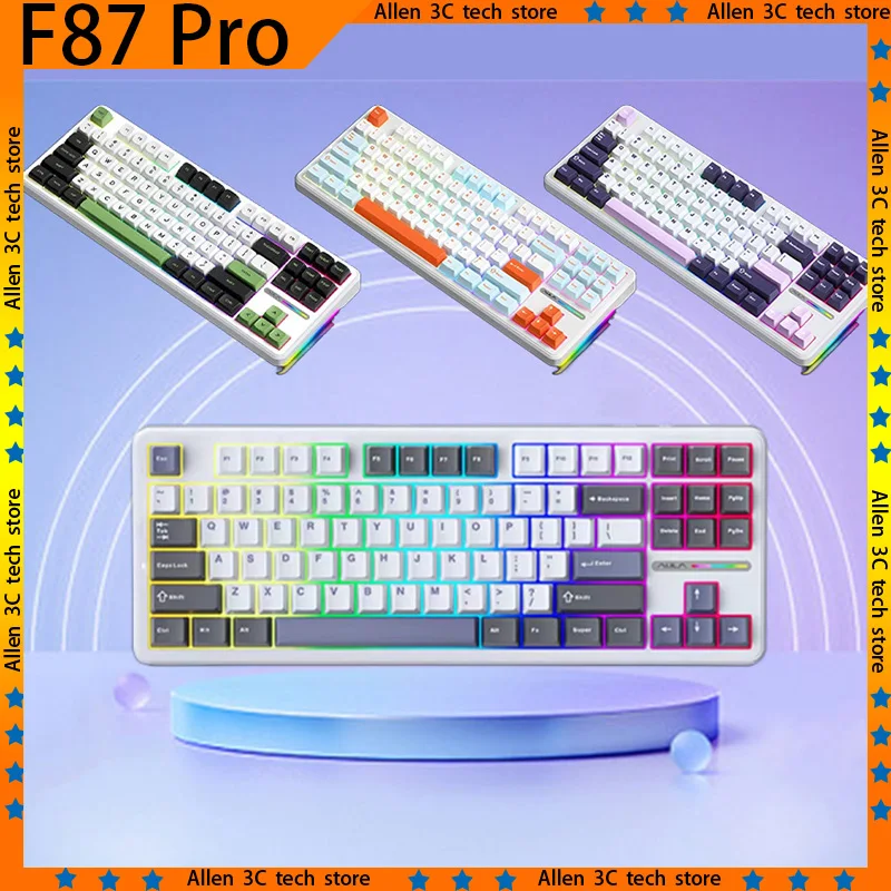 لوحة مفاتيح ميكانيكية أصلية AULA F87 Pro سماعة لاسلكية USB بلوتوث ثلاثي الوضع 87 مفتاح Rgb Pbt طوقا ألعاب الكمبيوتر المحمول لوحات مفاتيح الألعاب