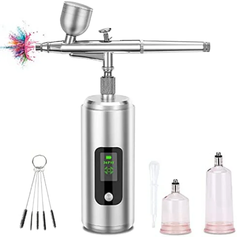 

Airbrush Kit with Compressor Portable Handheld Cordless with LCD Screen for Nail Art, Painting, Cake Decor, Cookie, Mode