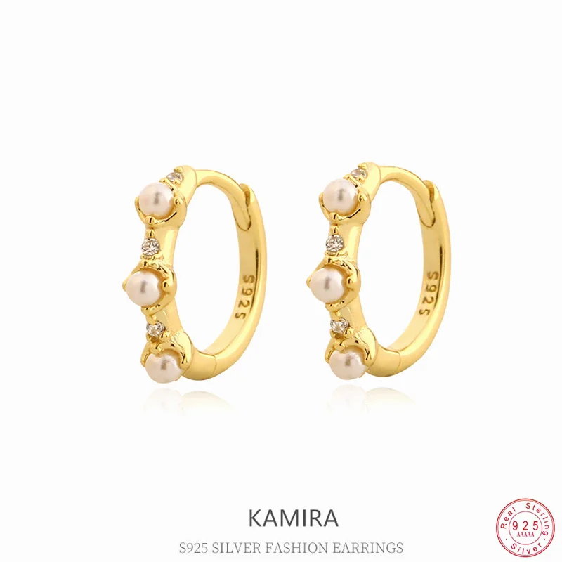 

KAMIRA 925 Sterling Silver Round Pearl Zircon Hug Hoop Earrings for Women Luxury Elegant Wedding Banquet Exquisite Charm Jewelry