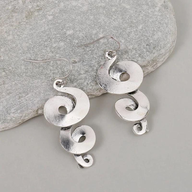 Triple Curl drop Earrings - silver color Snake earring