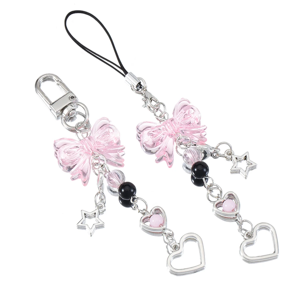 1PC Y2K Phone Charm Bag Charm Bow Heart Star Keychain Pendant Kawaii Goth Style Chain Decoration Accessory