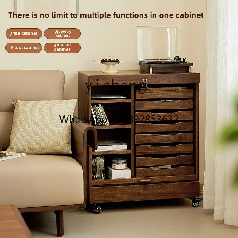 H3-20  black walnut mobile file cabinet retro locker solid wood rolling shutter door sundry cabinet
