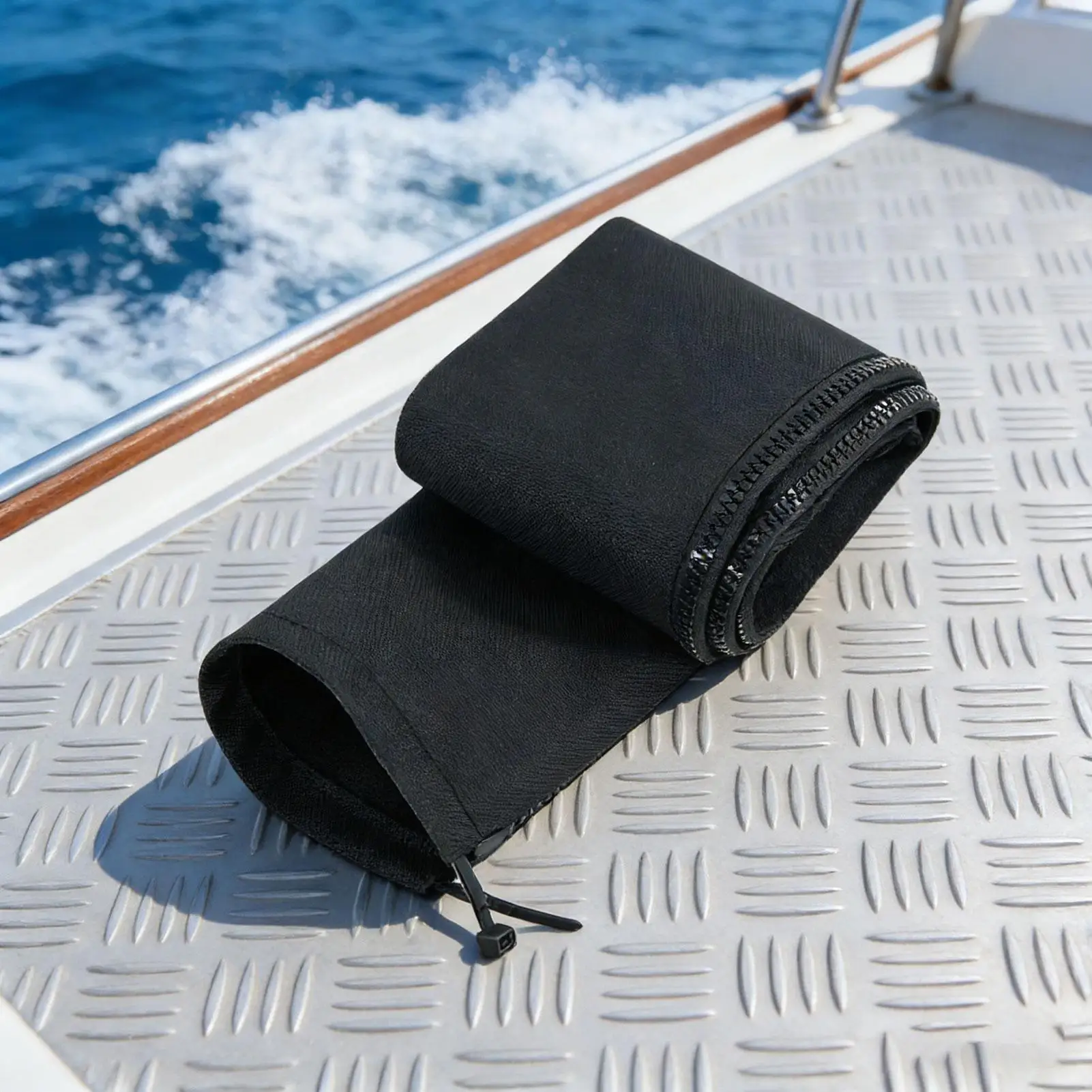 Funda protectora de cables con cremallera de 48 pulgadas para motor fueraborda, protector de cables negro para motor de pesca, para embarcaciones marinas y pesca.
