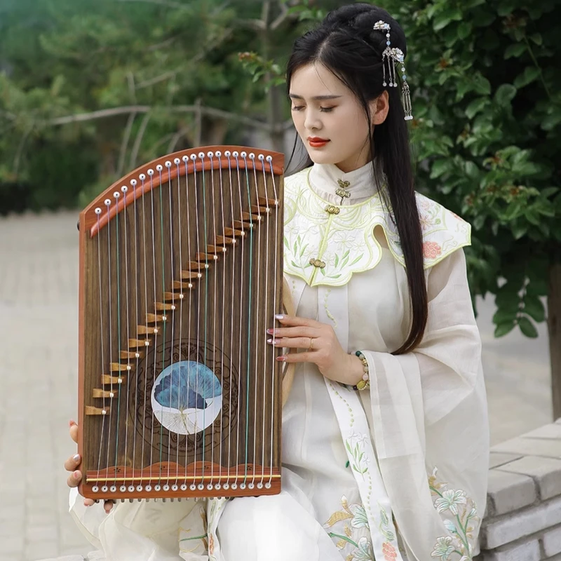 Chinese Guzheng 21 String Ebony Solid Wood Portable Guzheng Beginners Professional Playing Musical Stringed Instruments