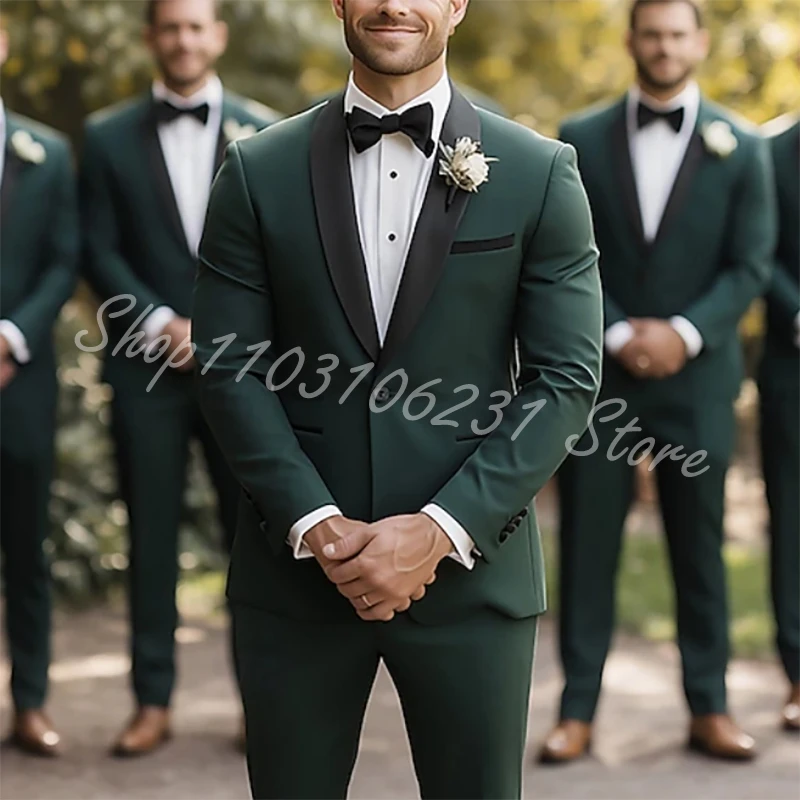 

Men's Wedding Suits Dark Green Fashion Formal Groomsmen Bridegroom Wedding Party Tuxedos Blazer Pants Costume Homme Mariage