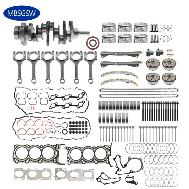 

MBSGSW Engine Rebuild Overhaul Kit Crankshafts Rods Timing Chain Kit Main & Rod Bearing Head Bolts for G6DH 3.3L