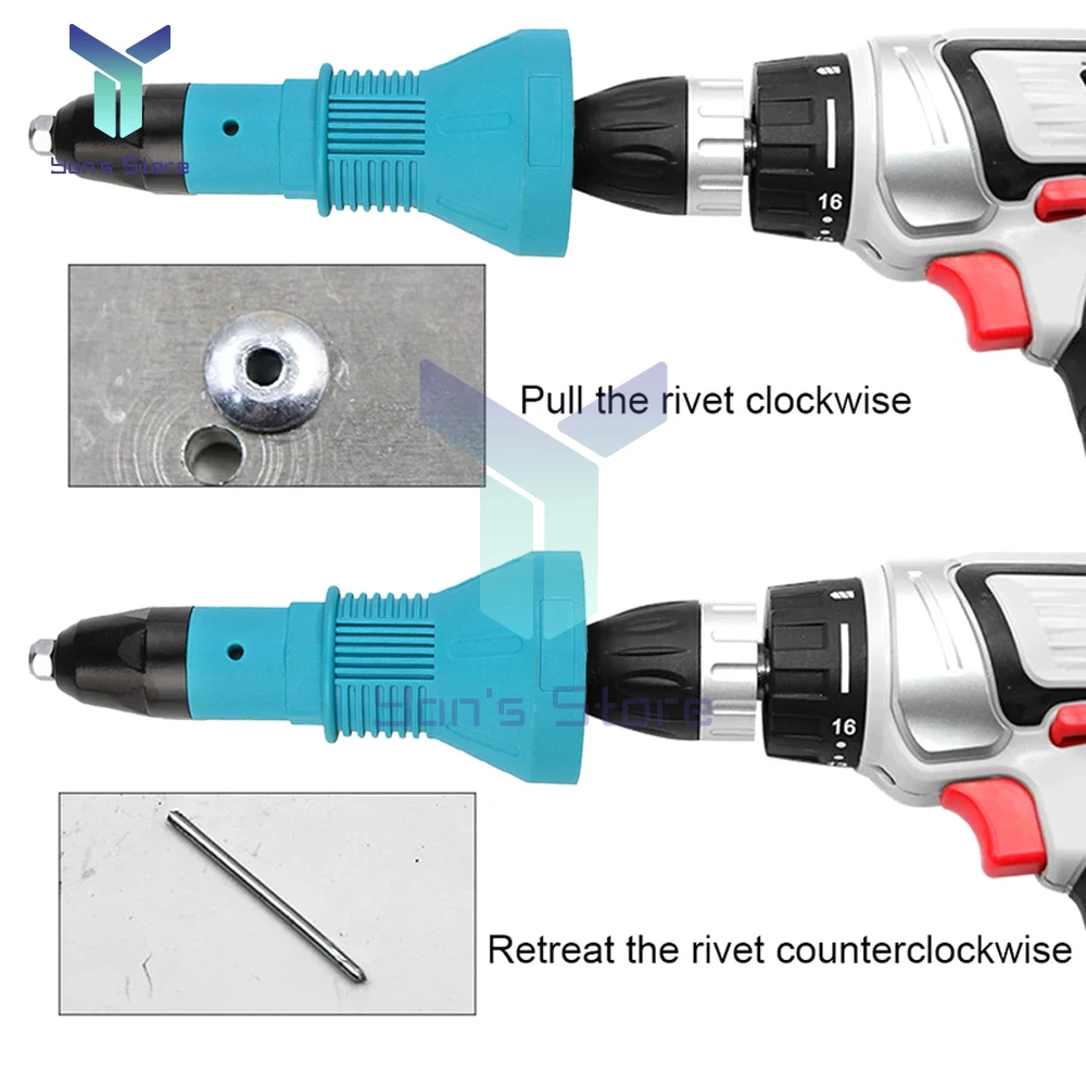 1Set Electric Rivet Gun Conversion Head Rivet Nut Gun Drill Adapter Cordless Riveting Tool Insert Nut Pull Rivet Tool Kit