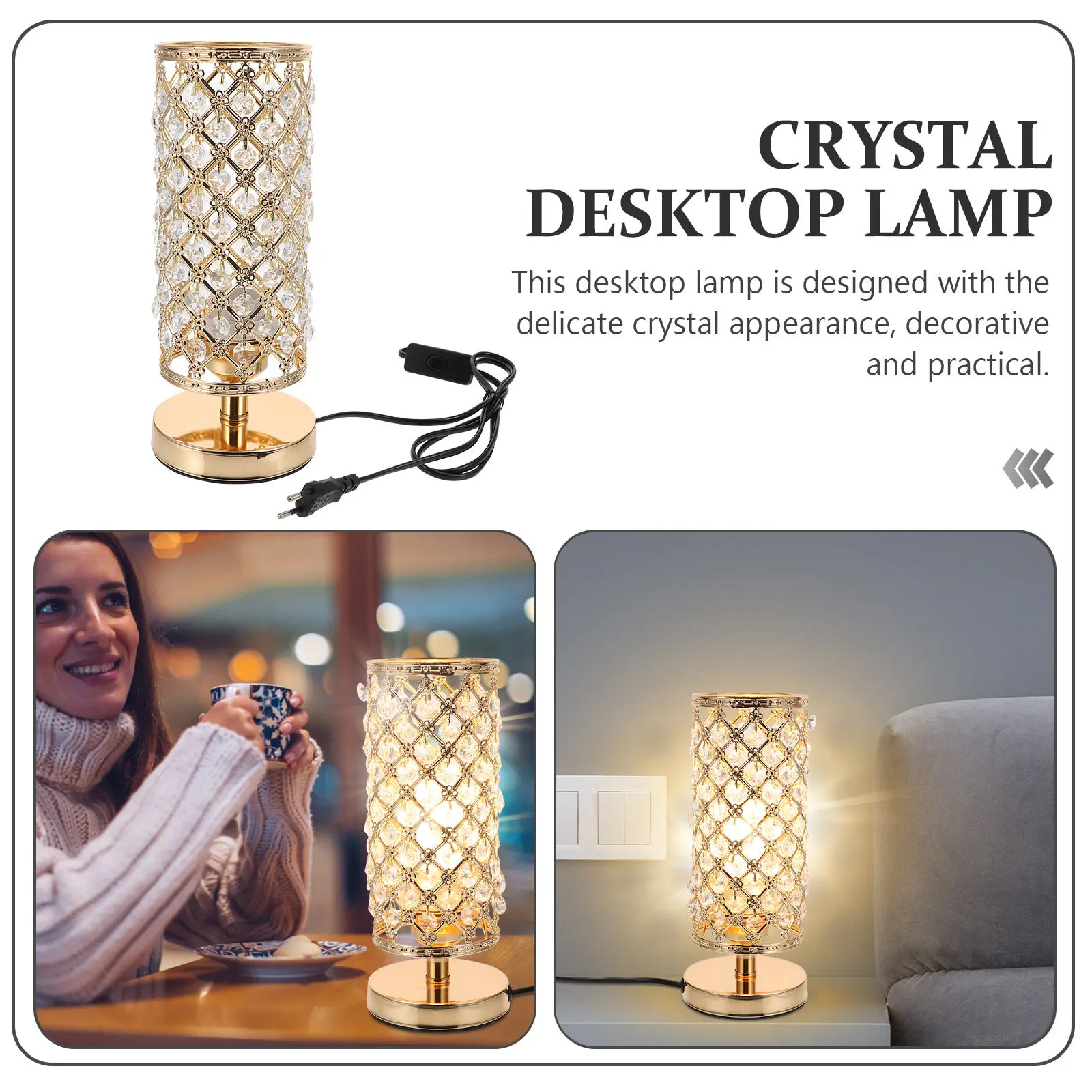 

1Pcs Crystal Table Lamp Decorative Tabletop Light with Stable Base Compact Design for Home Office Desk Living Room Ambient