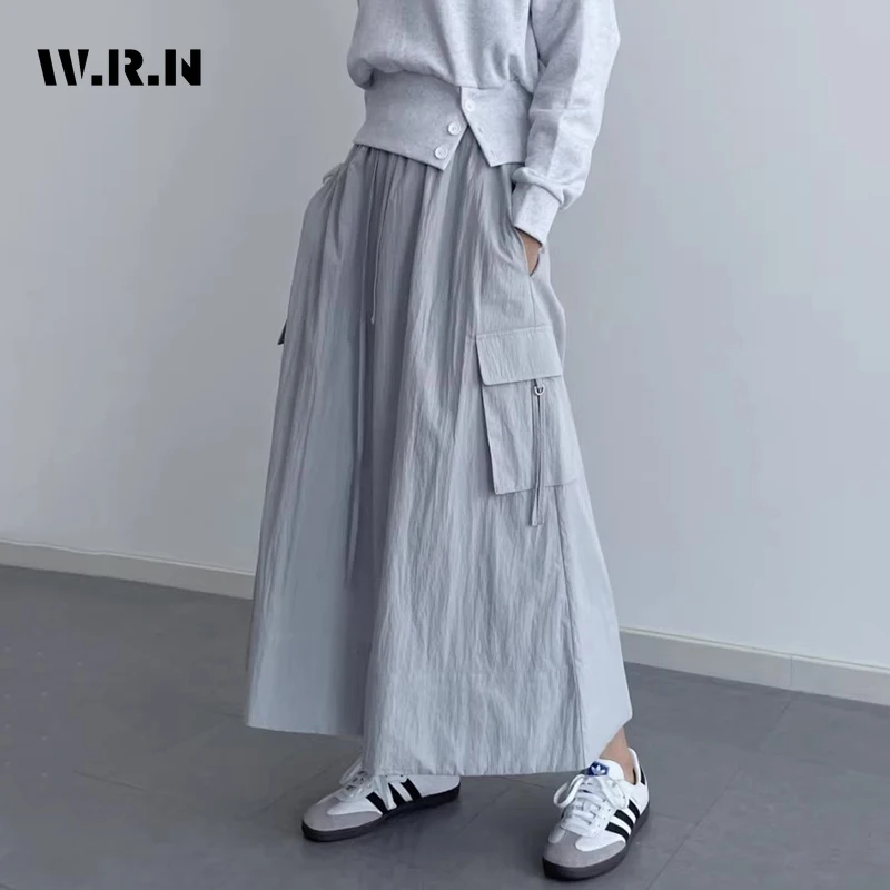 

2024 Summer Safari Style Solid Color Korean Chic Mid Long Skirts Women Casual High Waist Street All-Match Simple A-Line Skirt