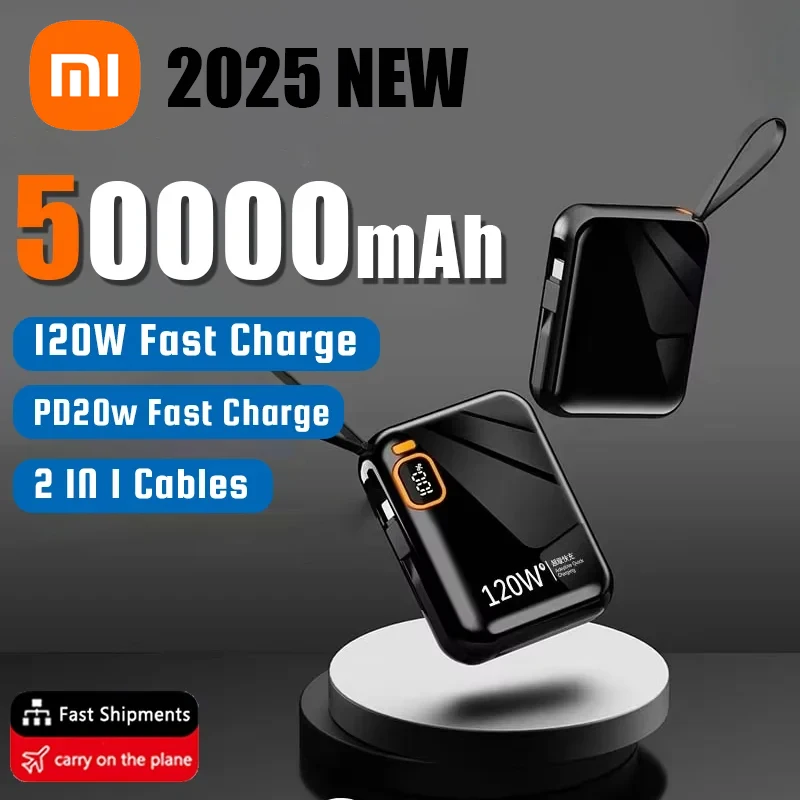 Xiaomi New 120W Fast Charging 50000mAh Large Capacity Portable Power Bank Cable Two-way Mini Powerbank for iPhone Samsung Huawei