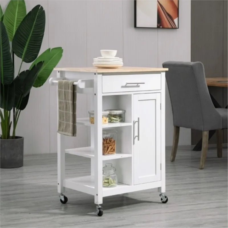 ZK30 Compact Kitchen Island Cart on Wheels Rolling Utility Trolley Cart White-AS Scandinavian Style Simple Shelf