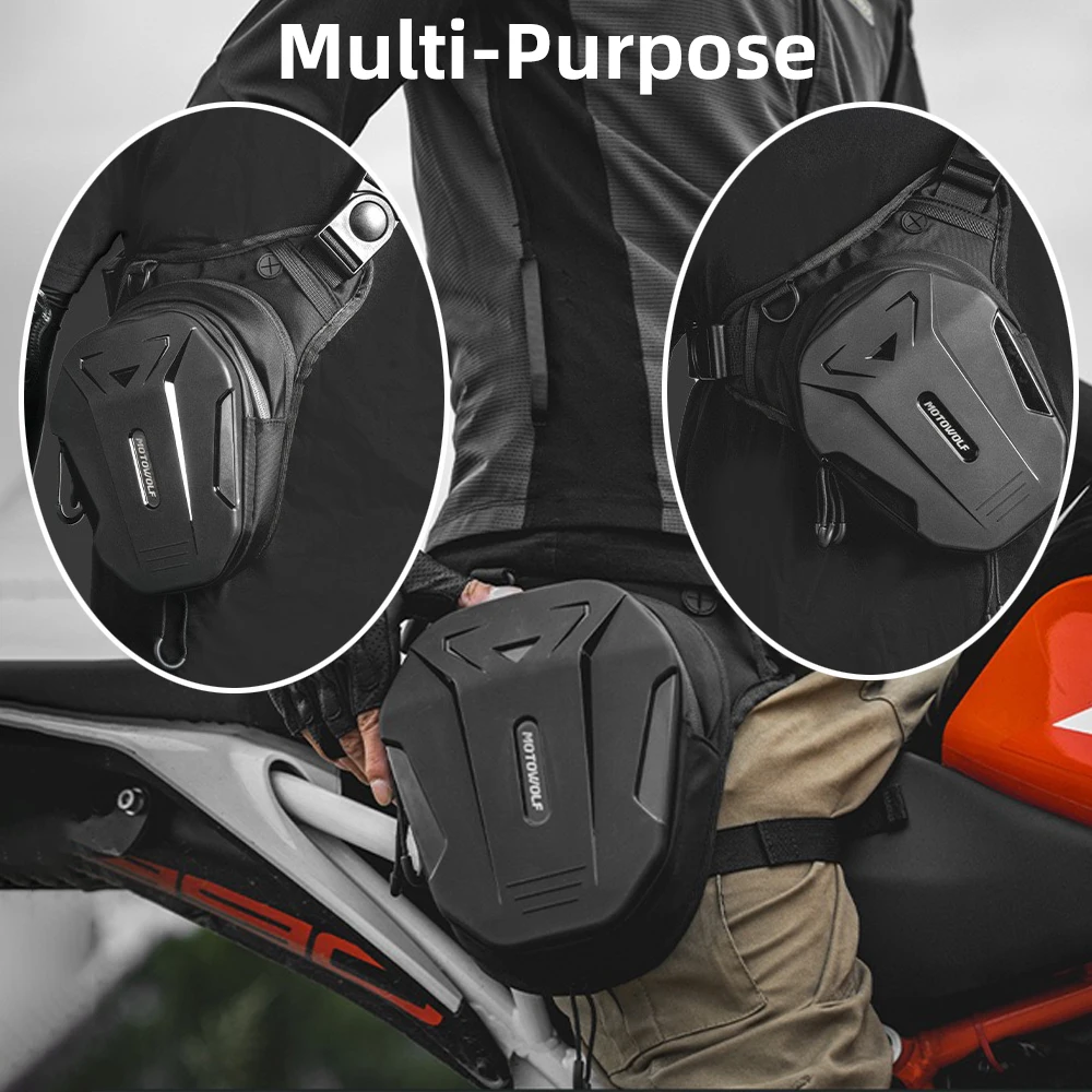 Motorcycle Bag Men Waist Pack Leg Bag PU Hard Shell Male Motorcycle Drop Leg Bags Fanny Belt Bum Pouch Motorbike Leg Side Bag