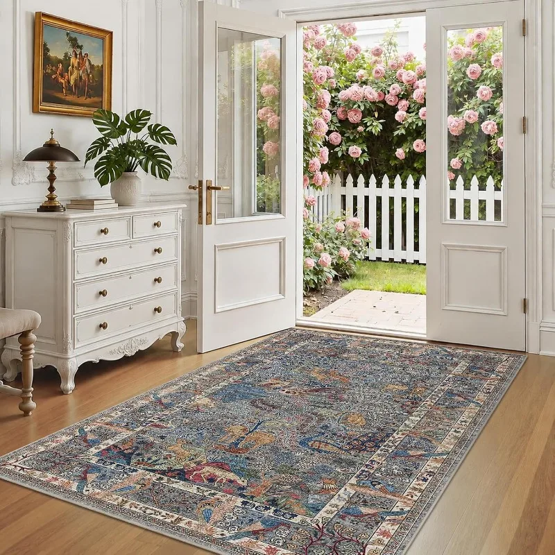 Vintage Animal Print Living Room Carpet Bohemian Style Home Decor Bedside Rugs Machine Washable Non-slip Coffee Table Floor Mats