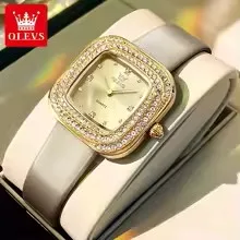 

OLEVS 5512, женские часы с бриллиантами, оригинальный кожаный ремешок, водонепроницаемые женские платья, наручные часы, роскошные элегантные квадратные женские часы
