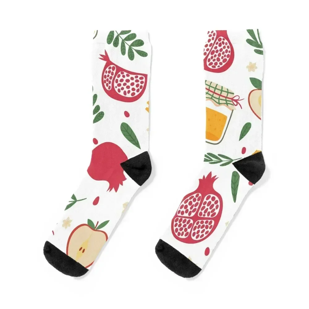 Rosh Hashanah Shana Tovah Apple Honey and Pomegranite Socks kawaii halloween man soccer anti-slip Socks Woman Men's