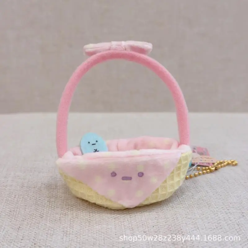 Japanese Sumikko Gurashi Anime Merchandise Mini Plush Basket Soft Filled Doll Kawaii Backpack Zipper Decoration Festival Gift