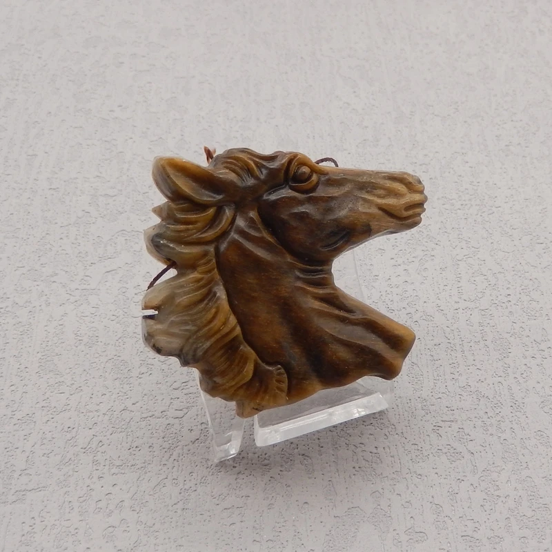 Natural Stone Tiger-Eye Pendant Bead,Carved Horse Head Animal Pendant Fashion Jewelry Necklace Accessories 48x49x8mm 22g