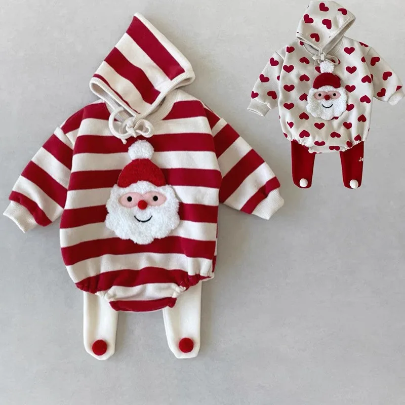 2024 autumn and winter new Christmas theme baby bag clothes set autumn and winter cute baby jumpsuit and trousers