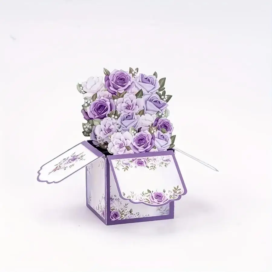 1/5/10/20/50/100pcs 3D Purple Rose Flower Branch Card - Pop-Up Floral Design for Mother'S Day, Birthdays, Valentine'S Day, Thank
